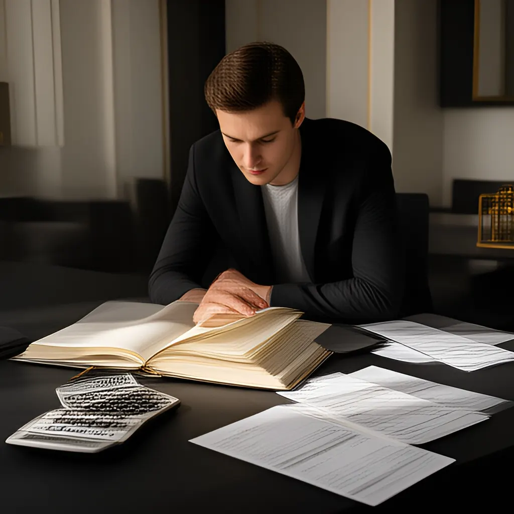 Editorial photograph of a founder at a real worktable comparing a paper ledger, a calculator and a few invoices in a quiet, naturally lit office, photographed in a wide establishing composition. Supports the section "The question" in "When One Customer Carries Too Much of Your Business".
