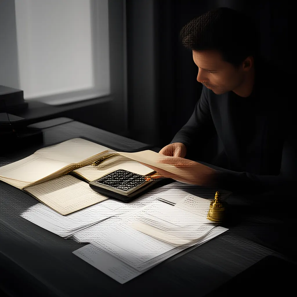 Editorial photograph of a founder at a real worktable comparing a paper ledger, a calculator and a few invoices in a quiet, naturally lit office, photographed in a wide establishing composition. Supports the section "Diagnose before discounting" in "How to Recover Cash From Dead Stock Without Destroying Your Margin".