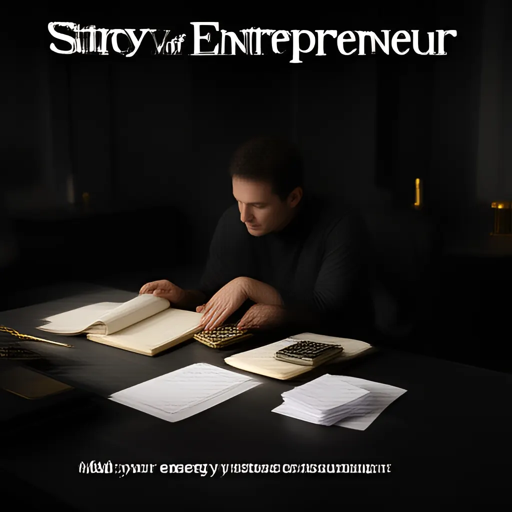 Editorial photograph of a founder at a real worktable comparing a paper ledger, a calculator and a few invoices in a quiet, naturally lit office, photographed in a wide establishing composition. Supports the section "Map your energy instead of assuming it" in "Energy Management".