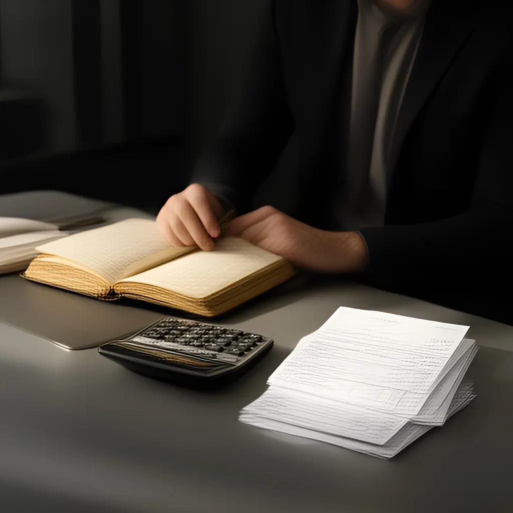 Editorial photograph of a founder at a real worktable comparing a paper ledger, a calculator and a few invoices in a quiet, naturally lit office, photographed in a wide establishing composition. Supports the section "The business problem behind the free sample" in "Estée Lauder: Turning Product Demonstration into a Repeatable Growth System".