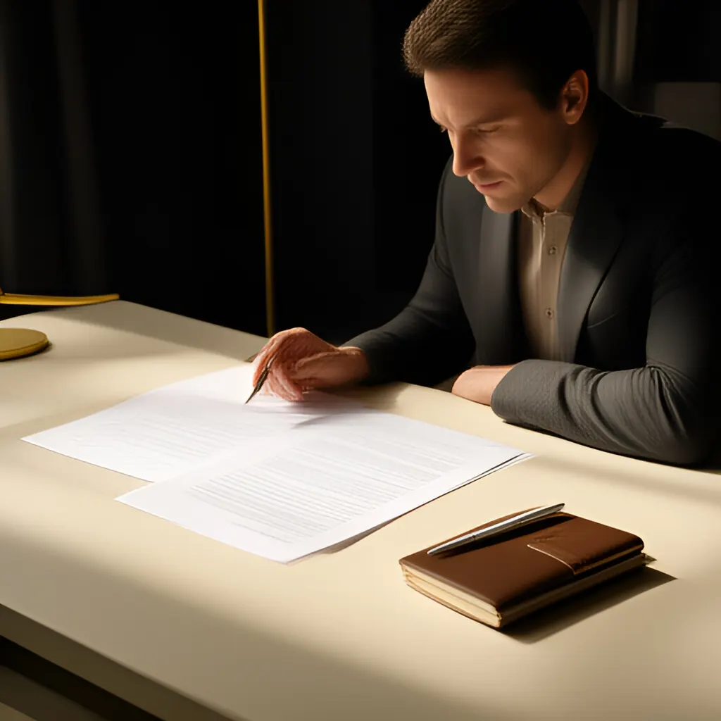 Editorial photograph of a founder studying a real working document and a relevant physical object on a warm ivory desk in a restrained modern workspace, natural candid wide editorial composition. Supports the section "Build the follow-up system before writing the messages" in "Follow-up System".