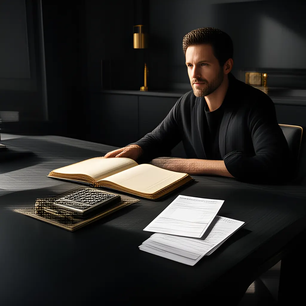 Editorial photograph of a founder at a real worktable comparing a paper ledger, a calculator and a few invoices in a quiet, naturally lit office, photographed in a wide establishing composition. Supports the section "The answer in one sentence" in "How Should a Founder Decide What to Keep In-House and What to Outsource?".