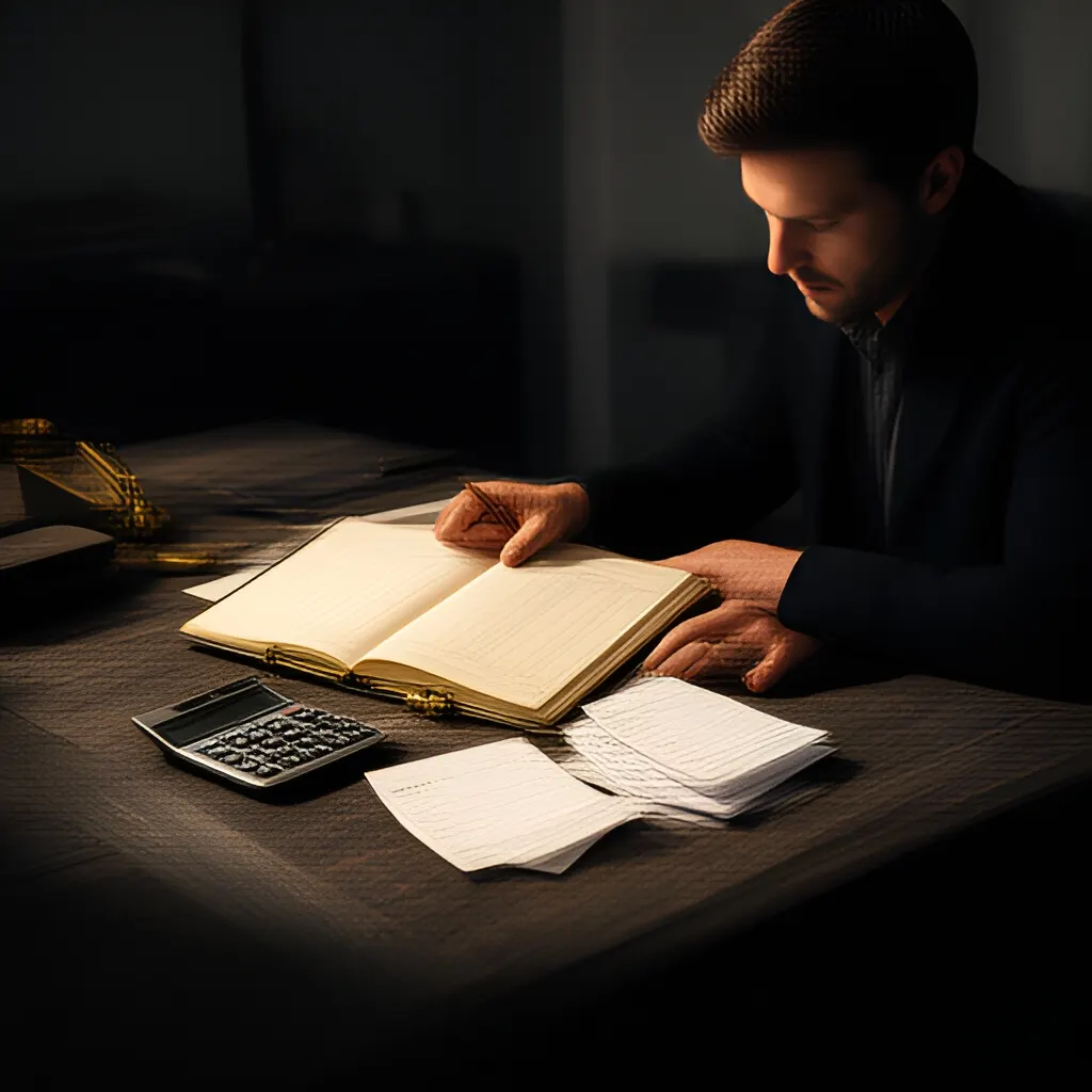 Editorial photograph of a founder at a real worktable comparing a paper ledger, a calculator and a few invoices in a quiet, naturally lit office, photographed in a wide establishing composition. Supports the section "The short answer" in "How to Negotiate Supplier Payment Terms When Your Business Is Small".
