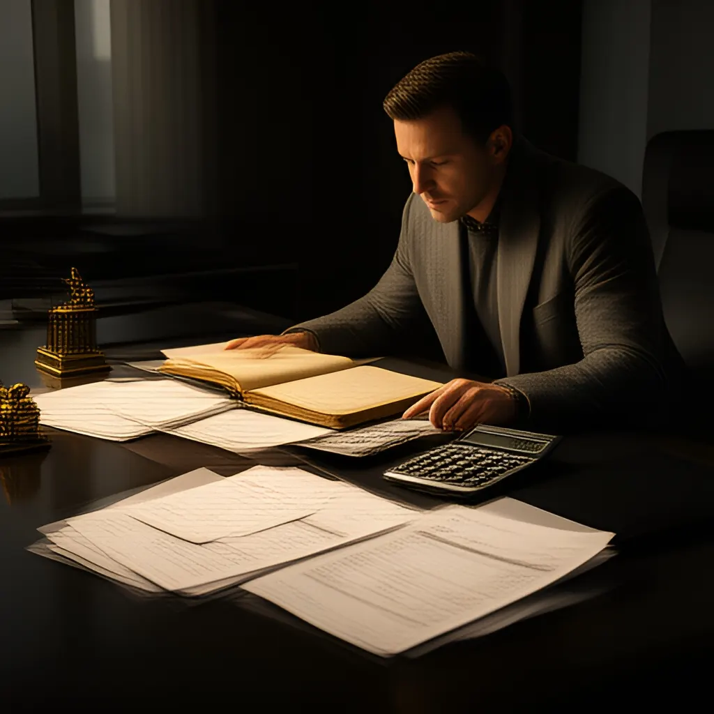 Editorial photograph of a founder at a real worktable comparing a paper ledger, a calculator and a few invoices in a quiet, naturally lit office, photographed in a wide establishing composition. Supports the section "Diagnose before changing price" in "How to Negotiate Without Discounting First".