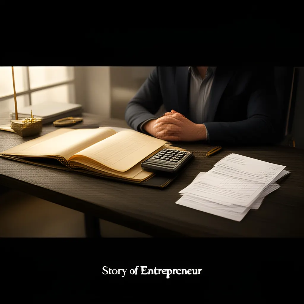 Editorial photograph of a founder at a real worktable comparing a paper ledger, a calculator and a few invoices in a quiet, naturally lit office, photographed in a wide establishing composition. Supports the section "The problem behind the price objection" in "Stop Discounting: Trade Terms Instead of Giving Margin Away".