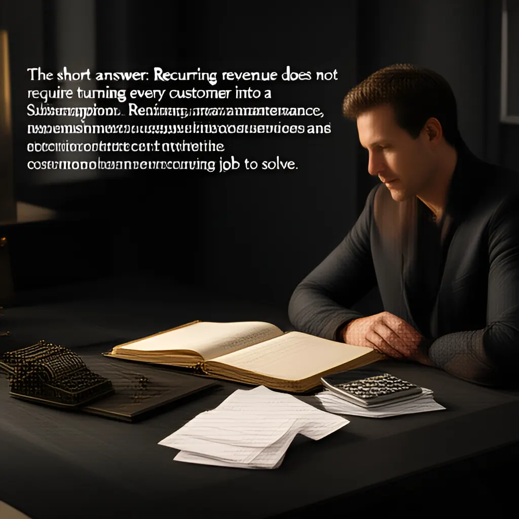 Editorial photograph of a founder at a real worktable comparing a paper ledger, a calculator and a few invoices in a quiet, naturally lit office, photographed in a wide establishing composition. Supports the section "The short answer" in "When Recurring Revenue Should Not Mean a Subscription".