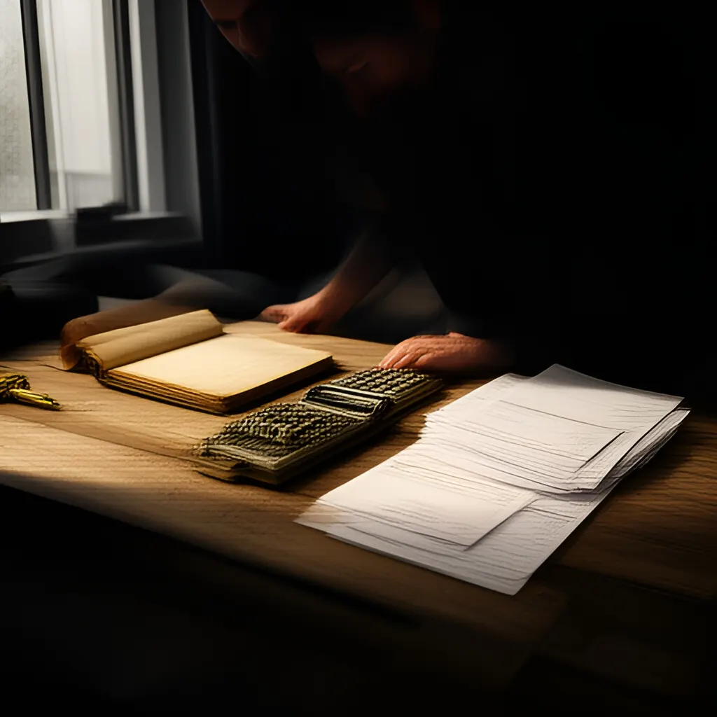 Editorial photograph of a founder at a real worktable comparing a paper ledger, a calculator and a few invoices in a quiet, naturally lit office, photographed in a wide establishing composition. Supports the section "The decision memo" in "How to Document Decisions So a Remote Team Does Not Need Another Meeting".