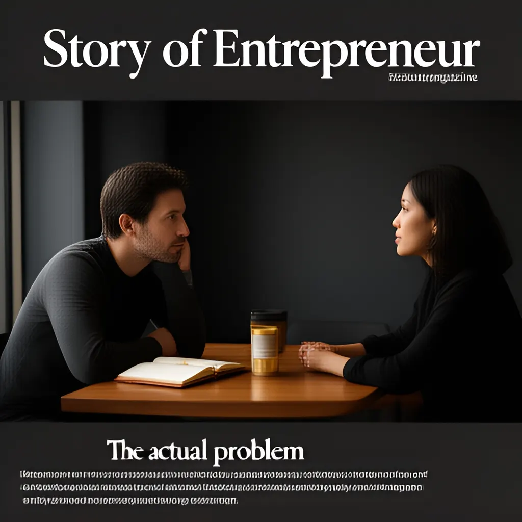 Editorial photograph of a founder listening carefully to a customer across a small meeting table with an open notebook and a real product sample, natural candid wide composition. Supports the section "The actual problem" in "Retention Is a Work-System Signal, Not Just an HR Metric".