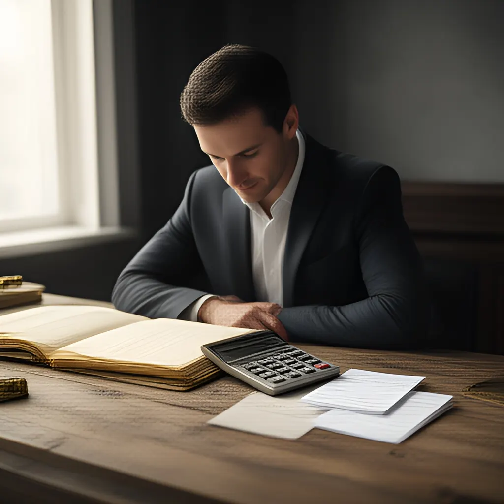 Editorial photograph of a founder at a real worktable comparing a paper ledger, a calculator and a few invoices in a quiet, naturally lit office, photographed in a wide establishing composition. Supports the section "Runway is useful when it changes behaviour" in "When Six Months of Runway Changes the Decision".