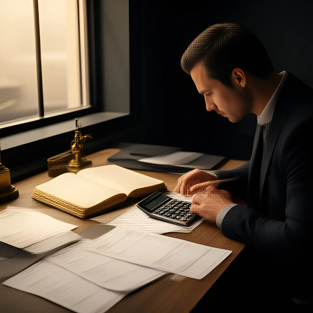 Editorial photograph of a founder at a real worktable comparing a paper ledger, a calculator and a few invoices in a quiet, naturally lit office, photographed in a wide establishing composition. Supports the section "The short answer" in "How to Shorten the Cash Conversion Cycle Without Simply Selling More".