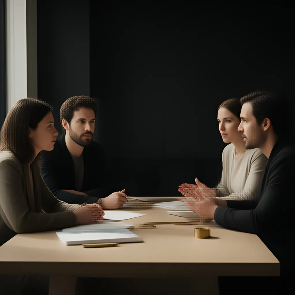Editorial photograph of a small startup team in a candid working discussion around a shared table, natural expressions, restrained modern office, wide composition. Supports the section "The real question is not whether you are ready" in "Should I start now or wait?".