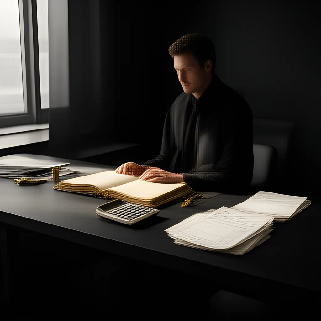 Editorial photograph of a founder at a real worktable comparing a paper ledger, a calculator and a few invoices in a quiet, naturally lit office, photographed in a wide establishing composition. Supports the section "The survey is almost always wrong" in "Validation Before Building".