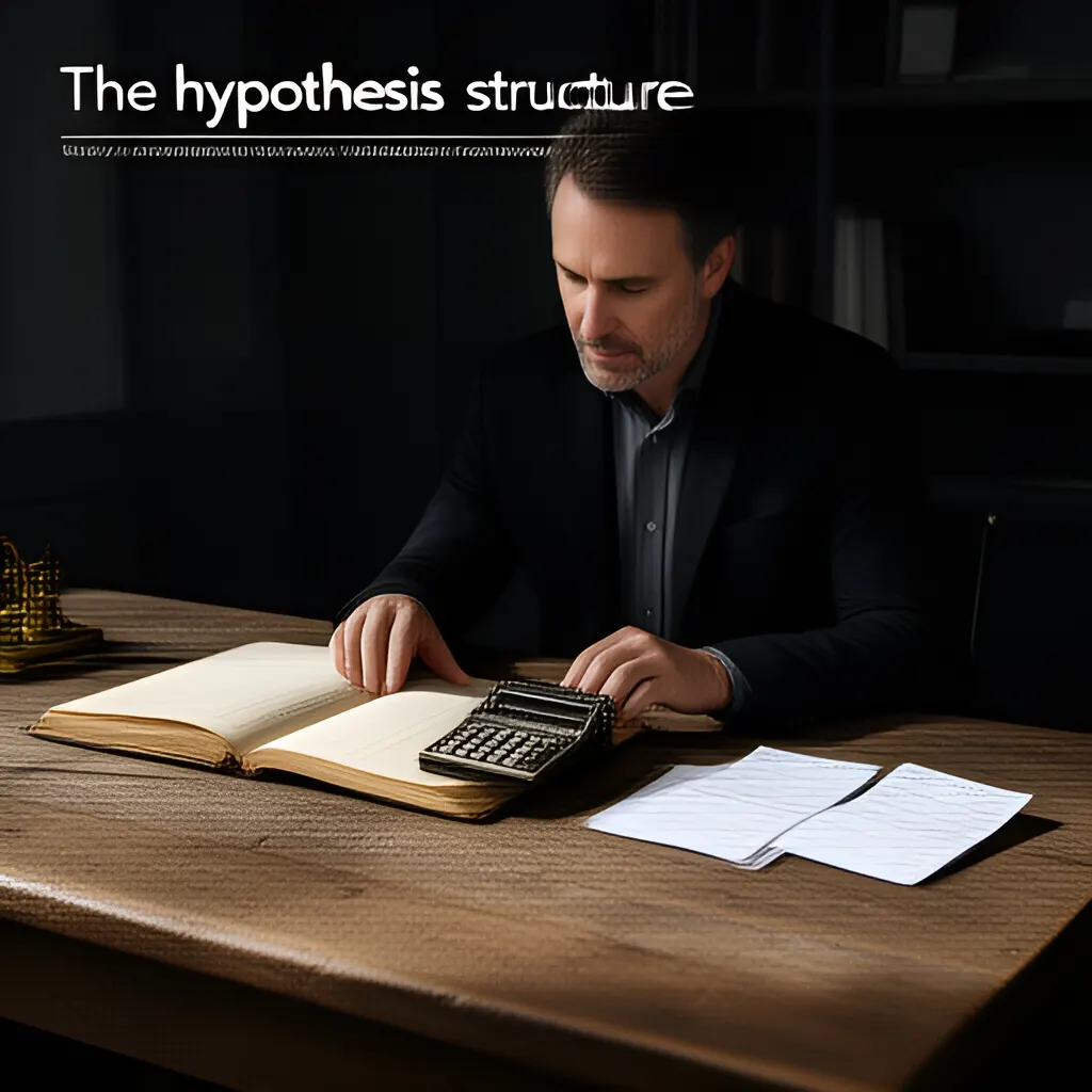 Editorial photograph of a founder at a real worktable comparing a paper ledger, a calculator and a few invoices in a quiet, naturally lit office, photographed in a wide establishing composition. Supports the section "The hypothesis structure" in "Validation Framework".