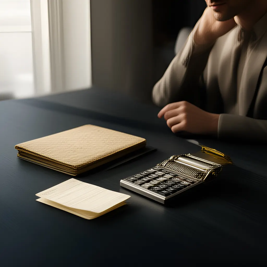 Editorial photograph of a founder at a real worktable comparing a paper ledger, a calculator and a few invoices in a quiet, naturally lit office, photographed in a wide establishing composition. Supports the section "The answer in one sentence" in "When Should You Fire a Customer? A Profitability and Fit Test".