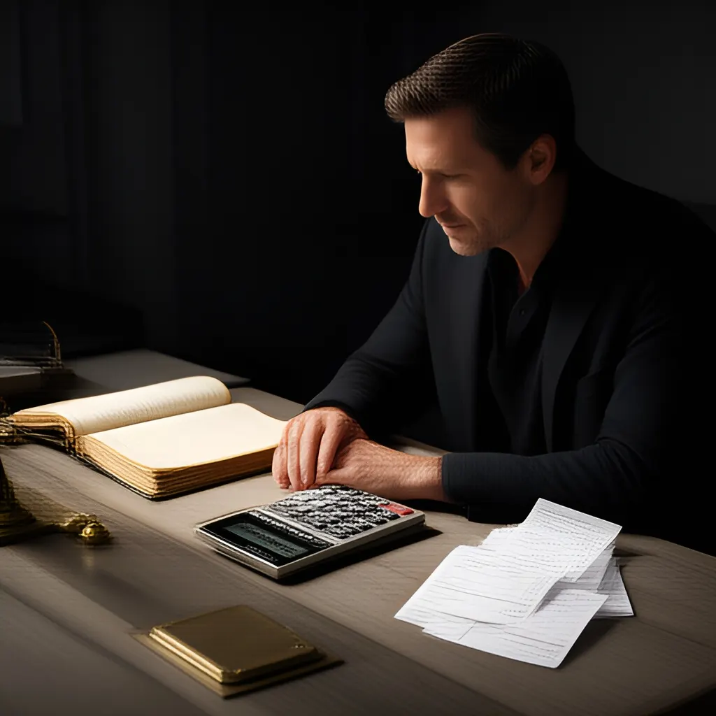 Editorial photograph of a founder at a real worktable comparing a paper ledger, a calculator and a few invoices in a quiet, naturally lit office, photographed in a wide establishing composition. Supports the section "The useful answer" in "When Should You Stop Investing in a Growth Channel?".